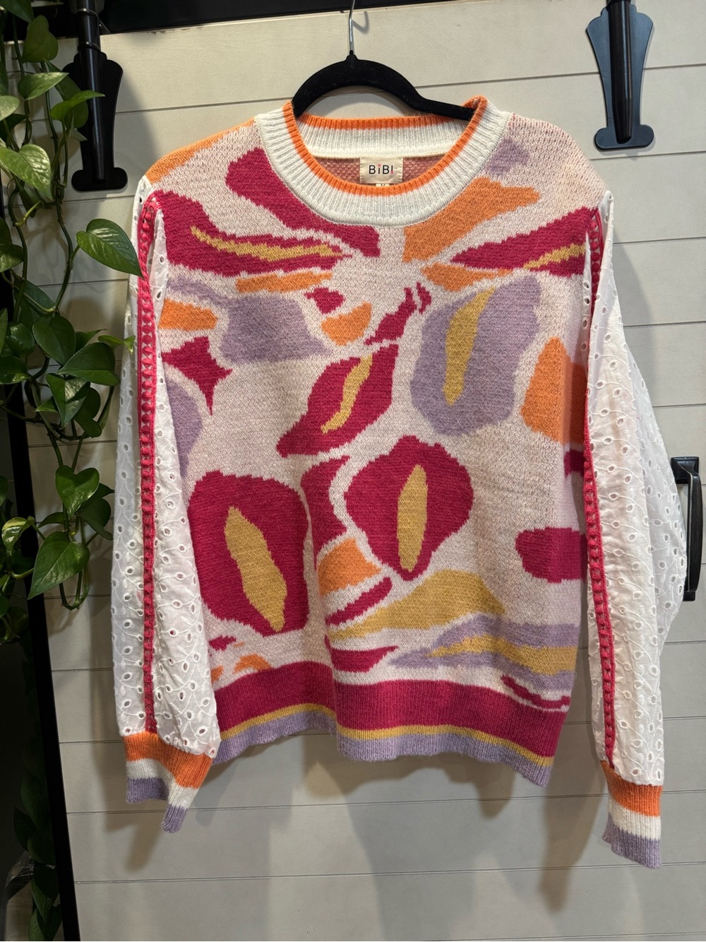 BiBi Pink, Orange & Cream Floral Crewneck Sweater